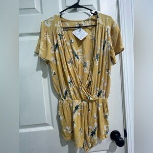 O'Neill Yellow Floral Charlene Flutter Sleeve Gauze Romper